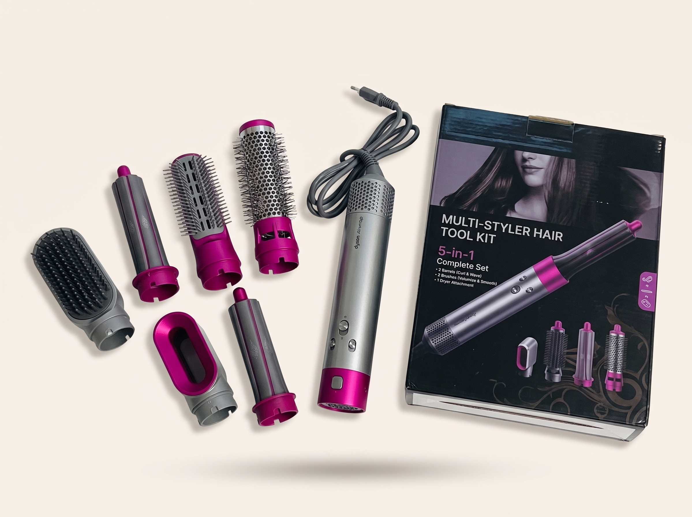5-in-1 Hot Air Styler Hair Dryer Curling Wand Set